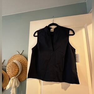 Baldwin Essentials NWT Cotton Poplin Navy V-Neck Blouse